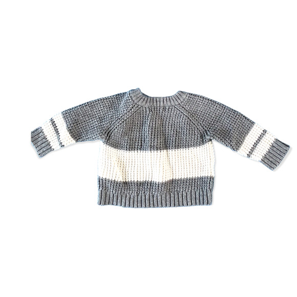 Cat and Jack newborn  pull on sweater gray and white knit long sleeve striped - Picture 2 of 3